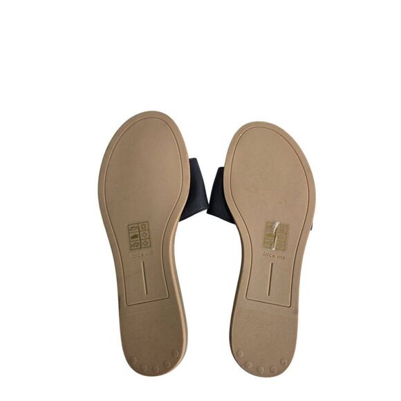 Dolce Vita Danna Slide Sandal Size 7 Black Rich Leather Open Toe Buckle Detail - Picture 7 of 8